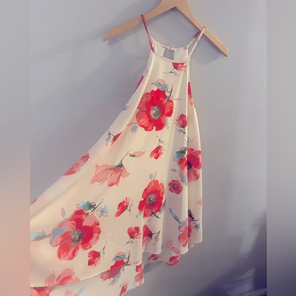 Pink Floral Halter High Low Dress